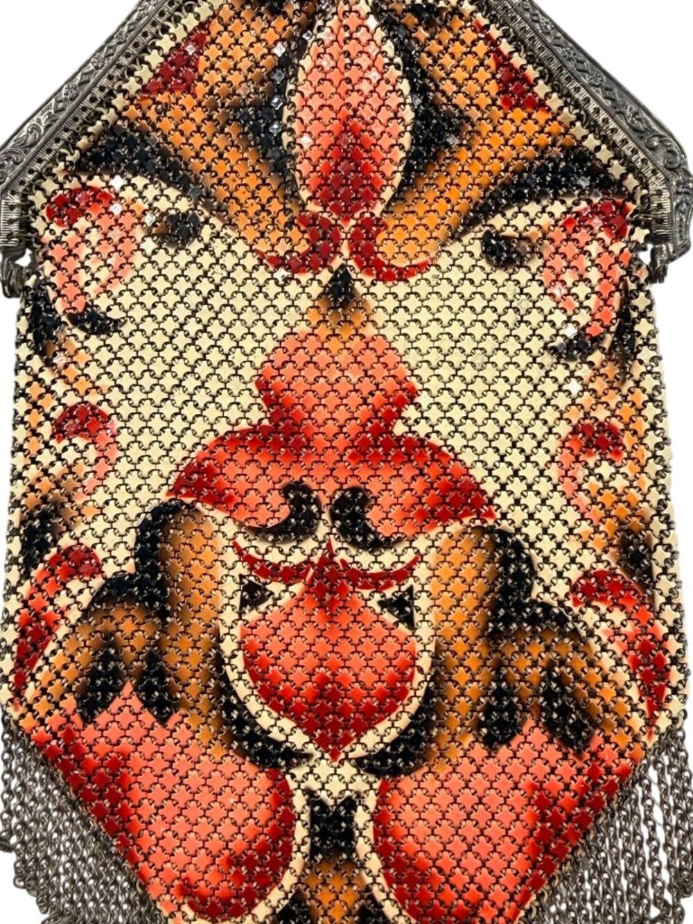 Vintage Mandalian Mfg Co Art Deco Mesh Bag Floral Design & Chain Fringe Detailin - Picture 9 of 16